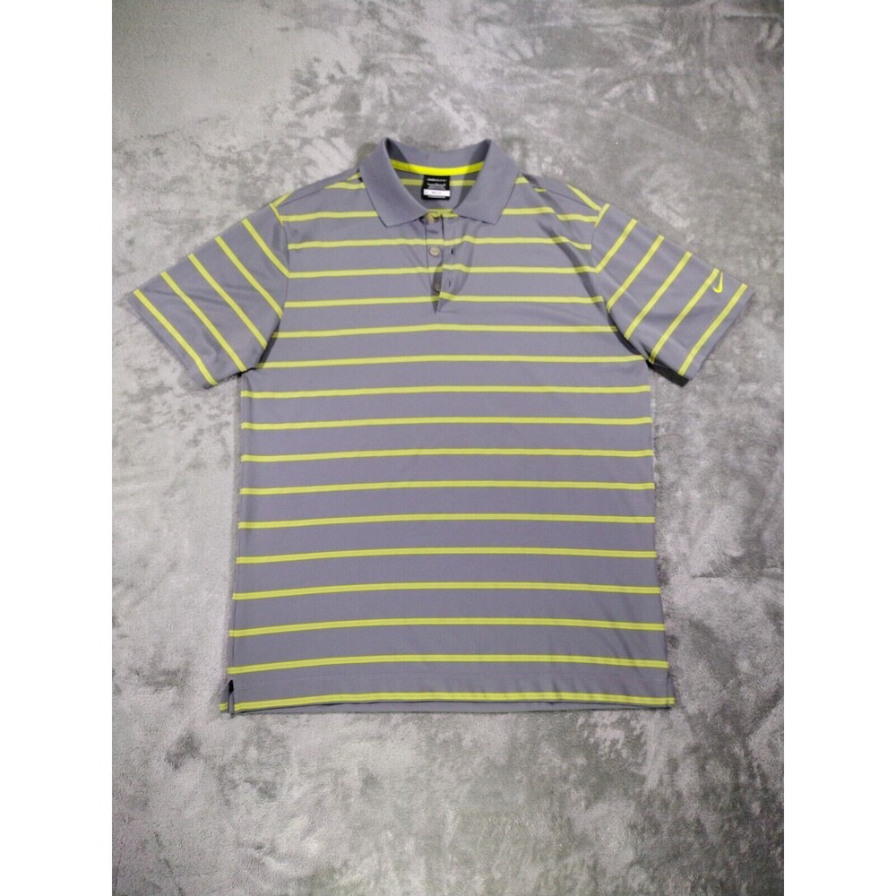 Nike DRI Fit Polo Shirt Adult Large Gray Green Polyester Quarter Button Golf